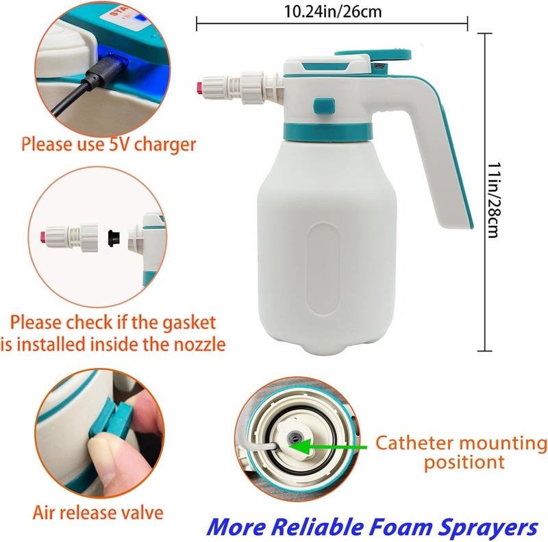 YDFL Electric Foam Sprayer 2L,75PSI Electric Pressurized Foam Sprayer for Car Washing,Rechargeable Pump Sprayer with 2 Modes,Suitable for Car Cleaning Detailing Home Garden - Image 2